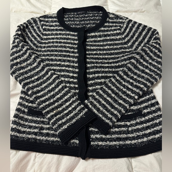 Anne Klein Black and White Textured Cardigan - Size L - Picture 4 of 13